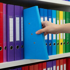 hand takes a folder for documents