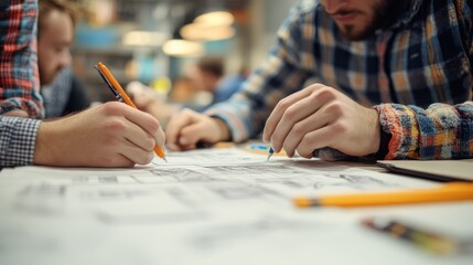 Collaborative brainstorming session for innovative design concepts in a creative workspace