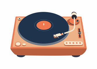 Vintage Turntable with Vinyl Record Isometric Illustration. Vector Image
