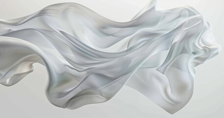 Fototapeta premium A floating surreal white smooth woven fabric, Texture: Transparent feeling, White background