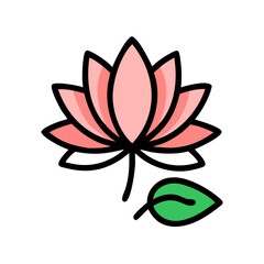 Pink Lotus Flower with Green Leaf on Black