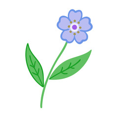 Cartoon Forget-Me-Not Flower Illustration on Black Background