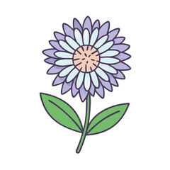 Cute Purple Flower Illustration with Green Leaves