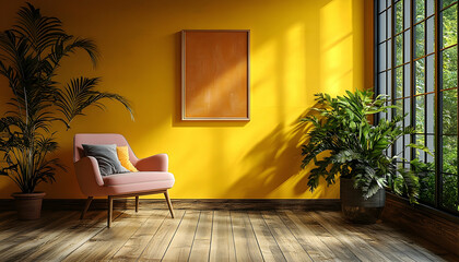 Warm yellow interior soft light blurred background