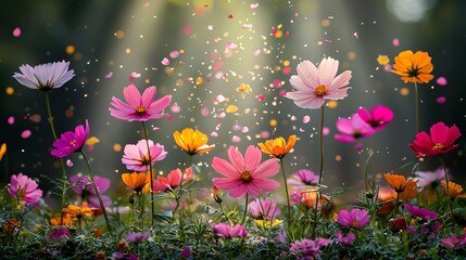 Vibrant Cosmos Flowers Blooming in Sunlight of excellence in splendor beyond compare with grace