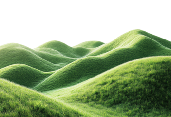 Serene rolling hills landscape lush green environment aerial view. Isolated on transparent background, png.