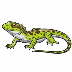 Obraz premium Green Lizard with Dark Spots Cartoon Illustration. Vector Image