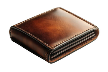 Exquisite handcrafted leather wallet rich brown subtle stitching elegant on transparent background
