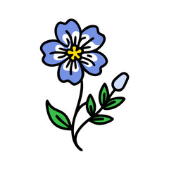 Stylized Blue Flower Illustration Isolated on Black Background