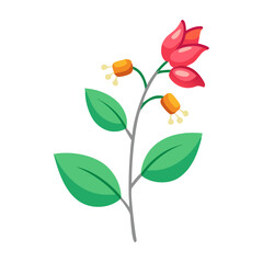 Cartoon Floral Illustration with Red and Gold Flowers