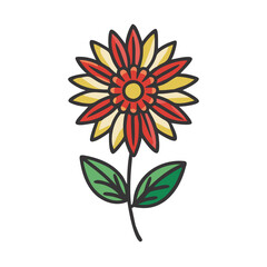 Stylized Red and Yellow Flower Isolated on Black