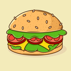 hand drawn burger flat illustration in doodle icon style