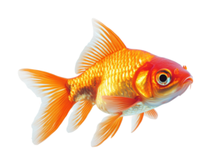 Swimming goldfish in clear water aquatic environment nature. Isolated on transparent background, png.