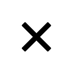 A black uppercase X symbol is centered on the white backdrop