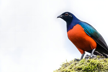 Fototapeta premium Stunning Bird's Vibrant Plumage, Seen on Mossy Rock