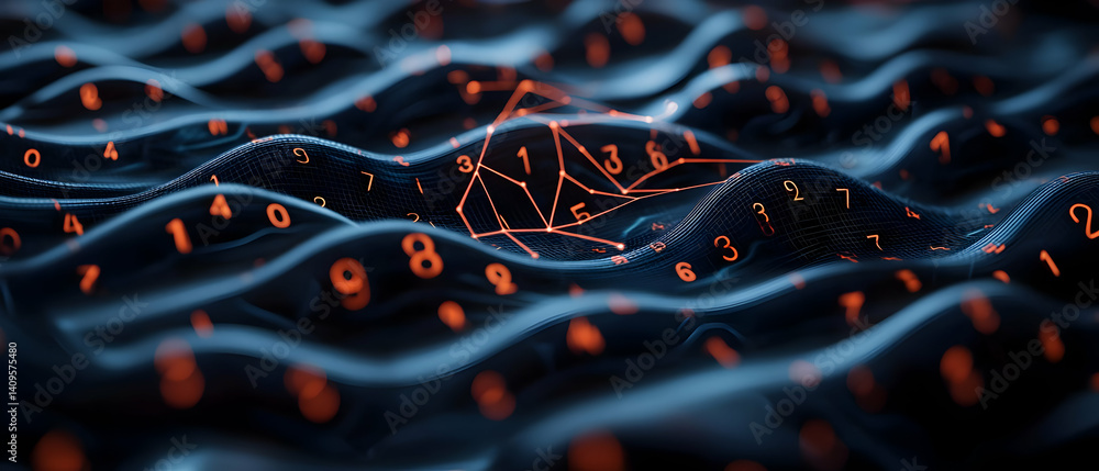Poster abstract digital wave pattern with numbers and connections