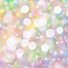 Fototapeta premium Dreamy White Glitter Bokeh with Rainbow Lights, Soft white glitter with rainbow shimmer in a dreamy bokeh style, perfect for magical or celebratory themes.