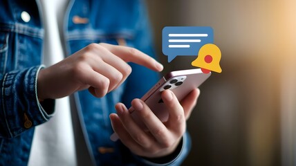 New notification concept. Man using smartphone with notification messages, incoming message reminders.	
