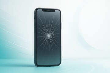 Modern smartphone showing broken screen on light blue background