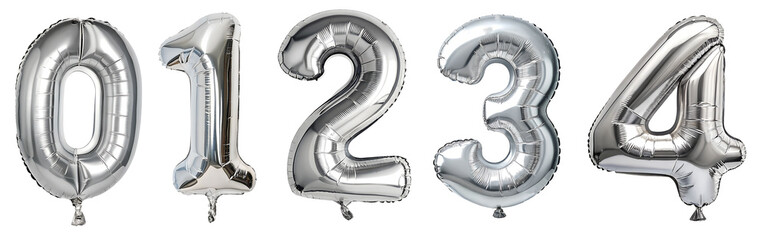 Balloons with silver numbers on transparent background. Holiday and party concept.