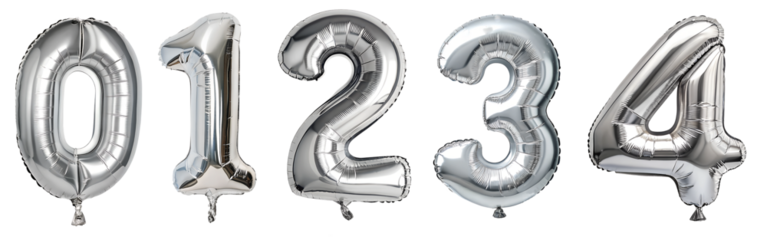 Balloons with silver numbers on transparent background. Holiday and party concept.