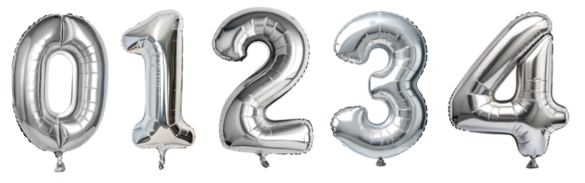 Balloons with silver numbers on transparent background. Holiday and party concept.