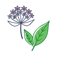 Cute stylized flower blossom and leaf illustration on black