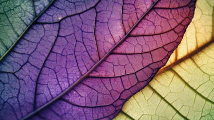 Obraz premium Vibrant multicolored leaf veins create a mesmerizing close-up.