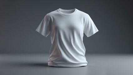 3D Illustration Plain T-Shirt A plain white t-shirt displayed upright, ideal for fashion mockups and branding presentations.
