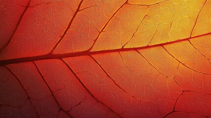 Obraz premium Close-up view of a vibrant autumn leaf's intricate veins.