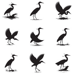 heron Vector Black silhouettes. with white background