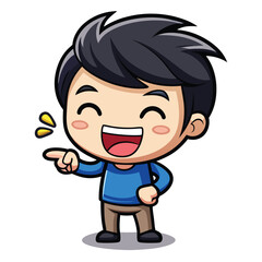 Cartoon character pointing, laughing
