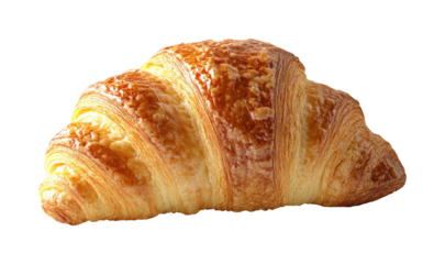 Freshly baked croissant bakery shop food cozy atmosphere. Isolated on transparent background, png.