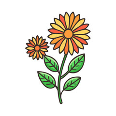 Vibrant Cartoon Sunflower Illustration on Black Background