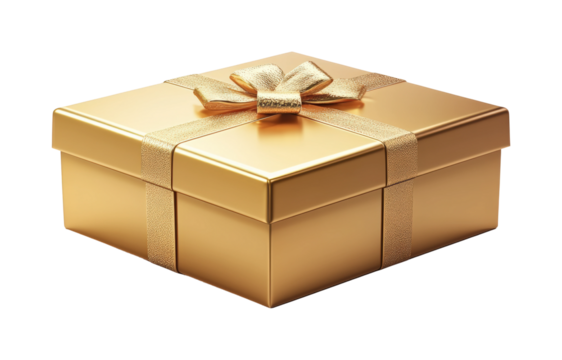 Unboxing a golden gift celebration event home product. Isolated on transparent background, png.