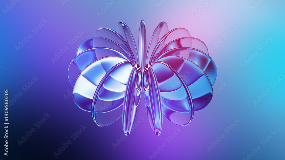 Poster 3d rendering. abstract futuristic background featuring round lenses forming torus shape. modern aest