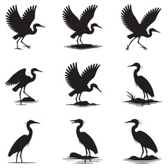 heron Vector Black silhouettes. with white background