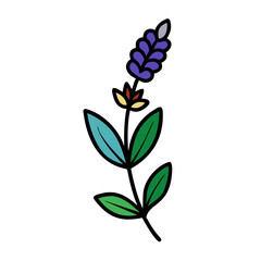 Stylized Lavender Flower on Black Background Illustration Artwork