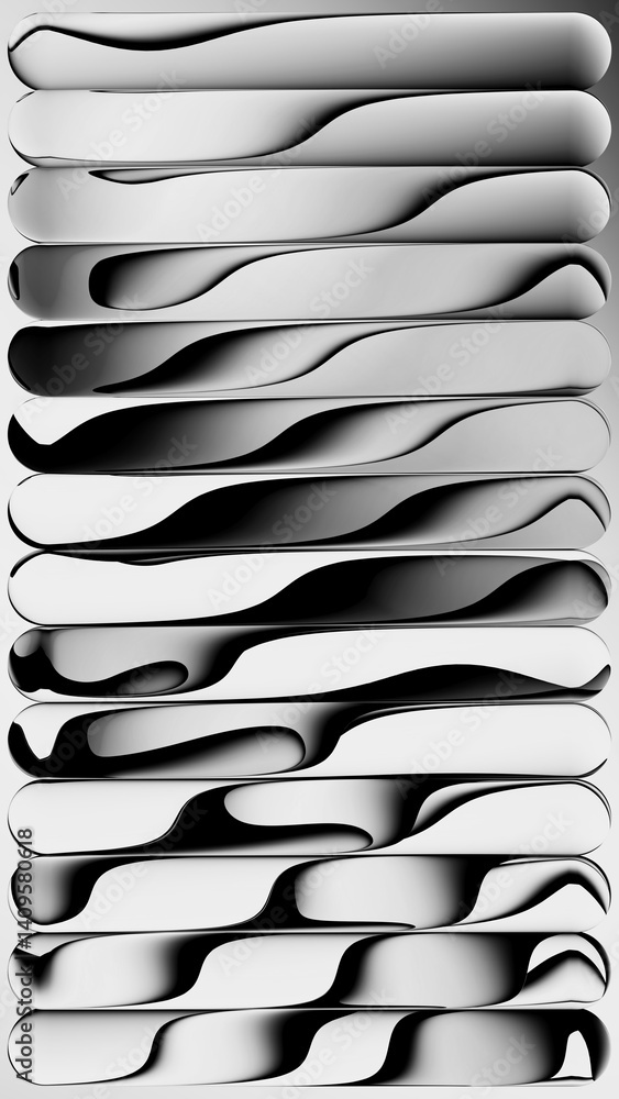 Aufkleber abstract background. chrome stripes, metallic foil. 3d rendering, monochrome gradient refracted in r
