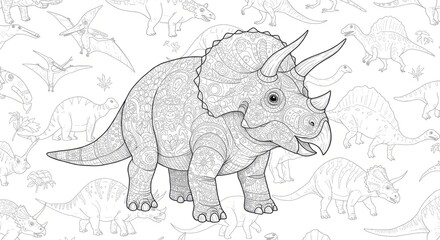 Fototapeta premium Black And White Dotted Prehistoric Creature Illustration