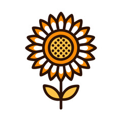 Cartoon Sunflower on Black Background Vector Illustration