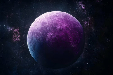 Fototapeta premium A vibrant, purple planet floats amidst a starlit cosmos.