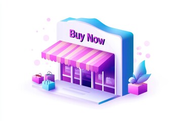 Fototapeta premium Colorful Online Shopping Storefront Illustration with Buy Now Button