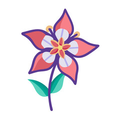 Colorful Aquilegia Flower Illustration Isolated on Black Background