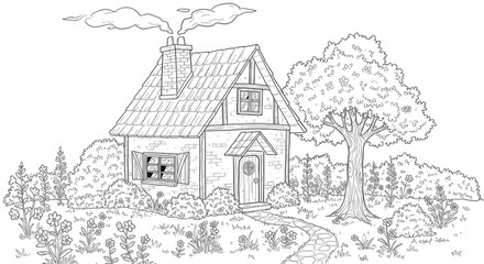 Charming Cottage House Drawing In Lush Landscaping