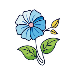Blue Flower Illustration with Leaves on Black Background