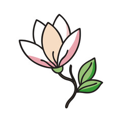 Modern Magnolia Flower Vector Illustration on Black Background