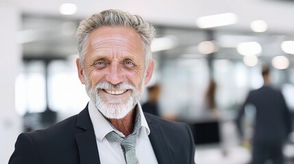 Naklejka premium Senior Businessman Smiling in Professional Office Environment