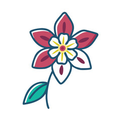 Geometric Flower Illustration with Maroon Petals and Leaf