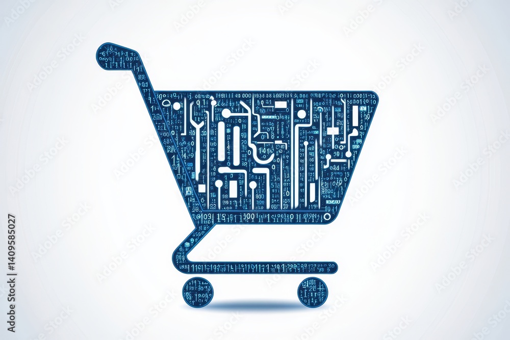 Aufkleber digital shopping cart with circuit pattern on light background